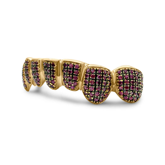 14K Yellow Gold Red Pave (Bottom) Grillz