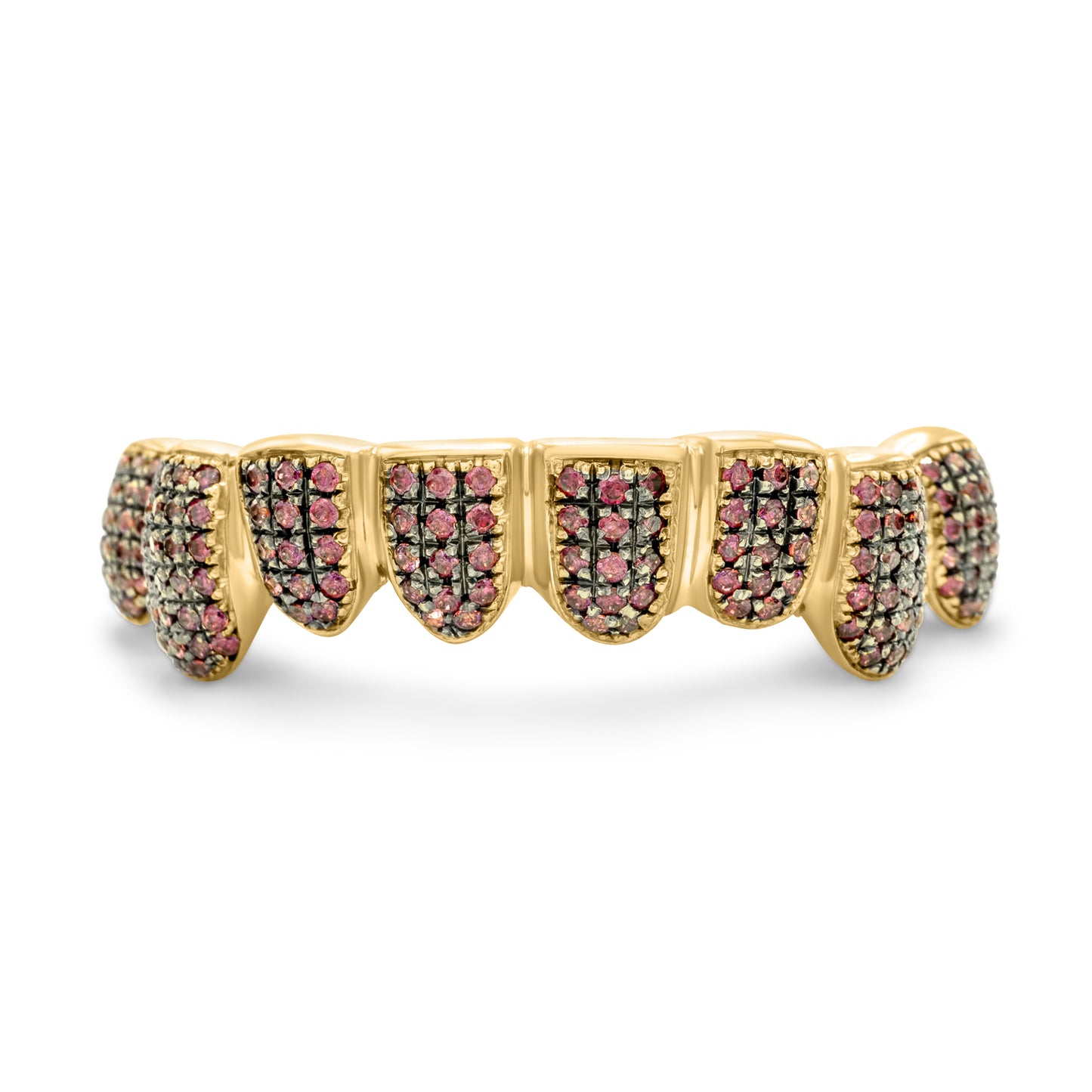 14K Yellow Gold Red Pave (Bottom) Grillz