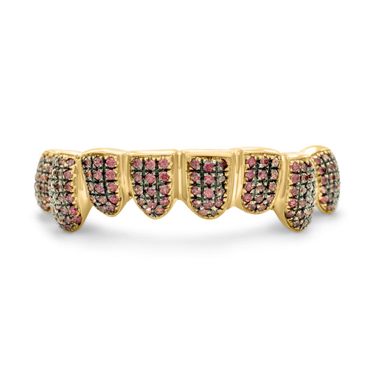 14K Yellow Gold Red Pave (Bottom) Grillz
