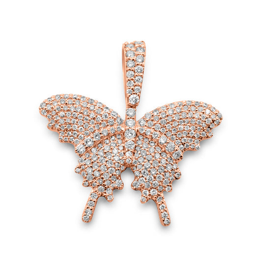 14K Rose Gold Butterfly Diamond Pendant 1.06 CTW
