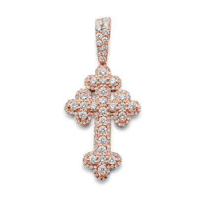 14K Rose Gold Round Edge Diamond Cross Pendant 1.09 CTW