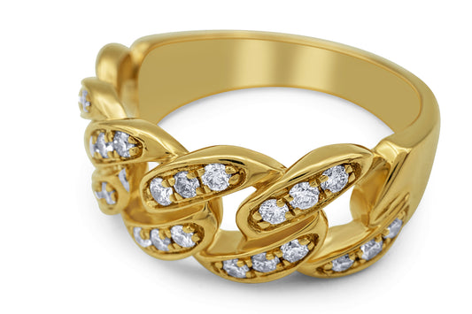 14K Yellow Gold Diamond Cuban Link Ring 0.49CTW