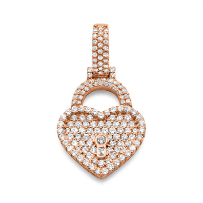 14K Gold Diamond Heart Lock Pendant 1.03 ctw