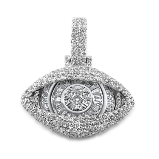 14K White Gold Baguette Eye Pendant 1.39 ctw