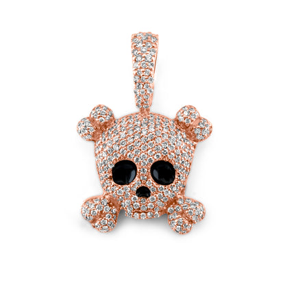 14K Rose Gold Skull & Crossbones Diamond Pendant 1.09 ctw