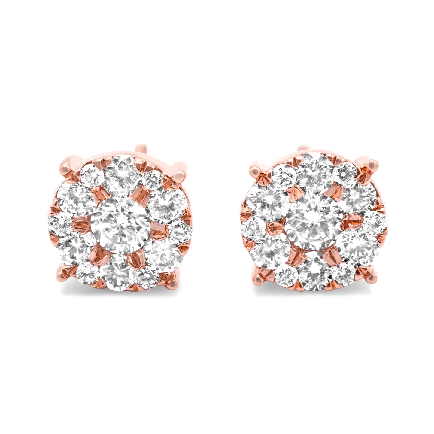 14k Rose Gold Diamond Cluster Earrings 0.70ctw