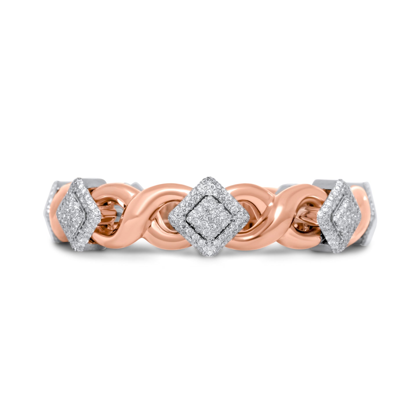 10k Rose & White Gold Square Infinity Link Diamond Bracelet 8.91 ctw