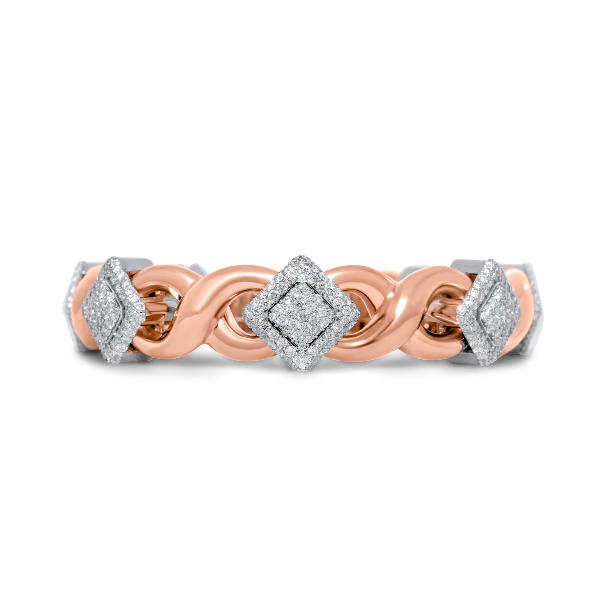 10k Rose & White Gold Square Infinity Link Diamond Bracelet 8.91 ctw