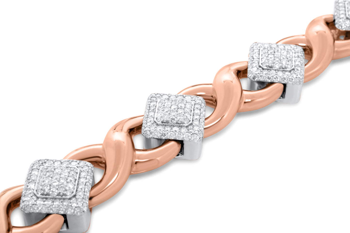 10k Solid Gold Square Infinity Link Diamond Bracelet 8.19ctw
