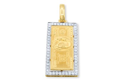 10k Yellow Gold Diamond 100 Dollar Bill Pendant 0.71ctw