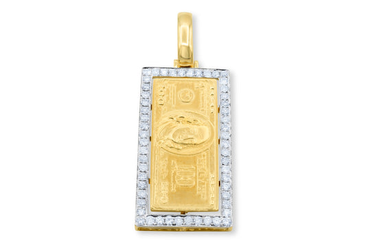 10k Yellow Gold Diamond 100 Dollar Bill Pendant 0.71ctw