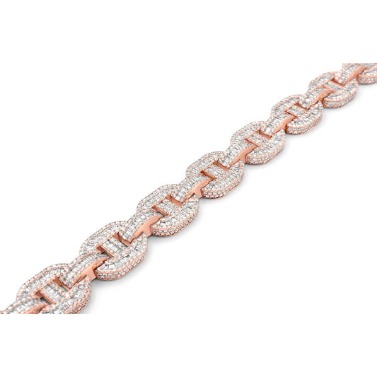 14k Rose Gold Baguette & Round Diamond Mariner Link 18.25ct
