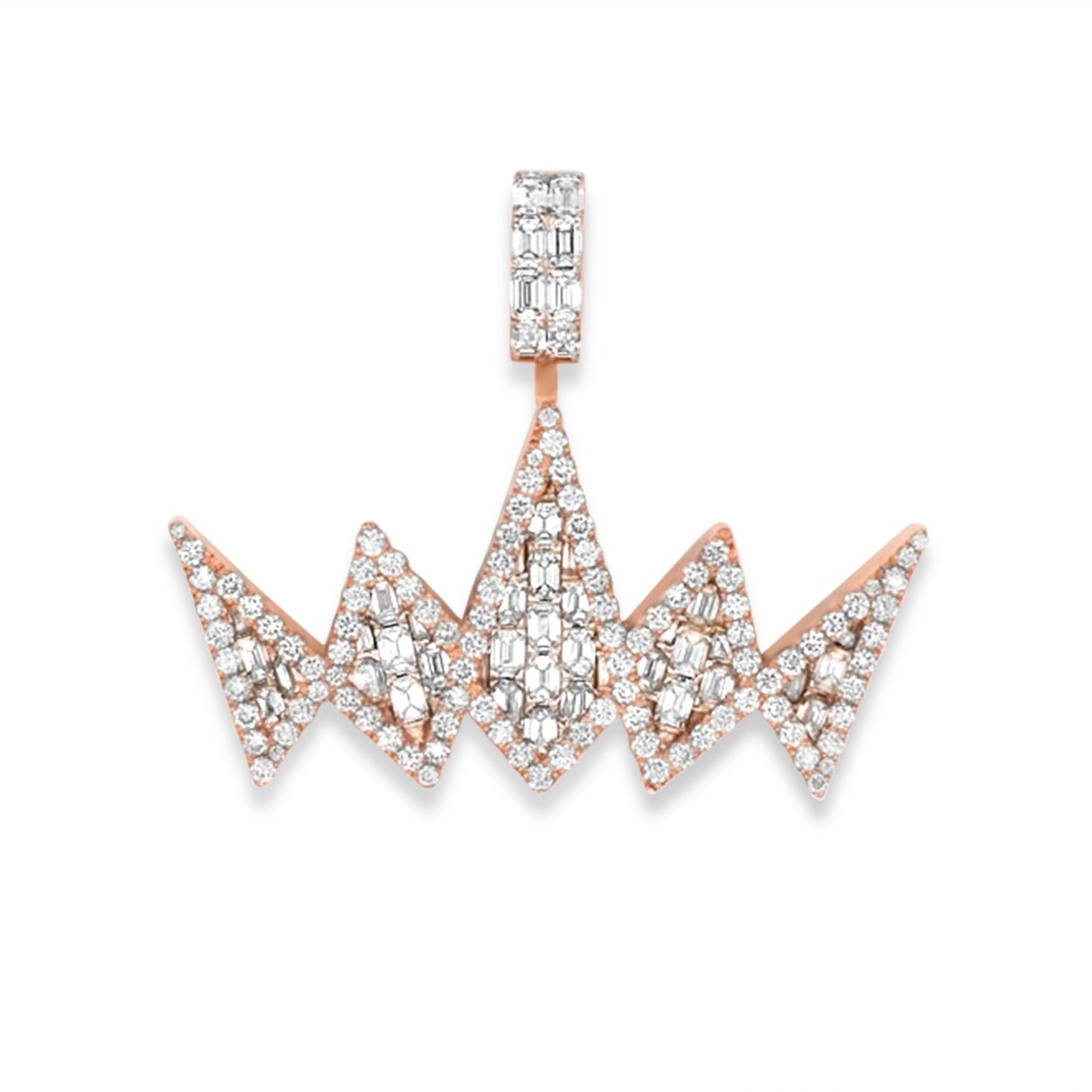 14k Solid Gold Baguette Diamond Crown Pendant 7.20ctw