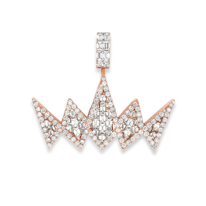 14k Solid Gold Baguette Diamond Crown Pendant 7.20ctw