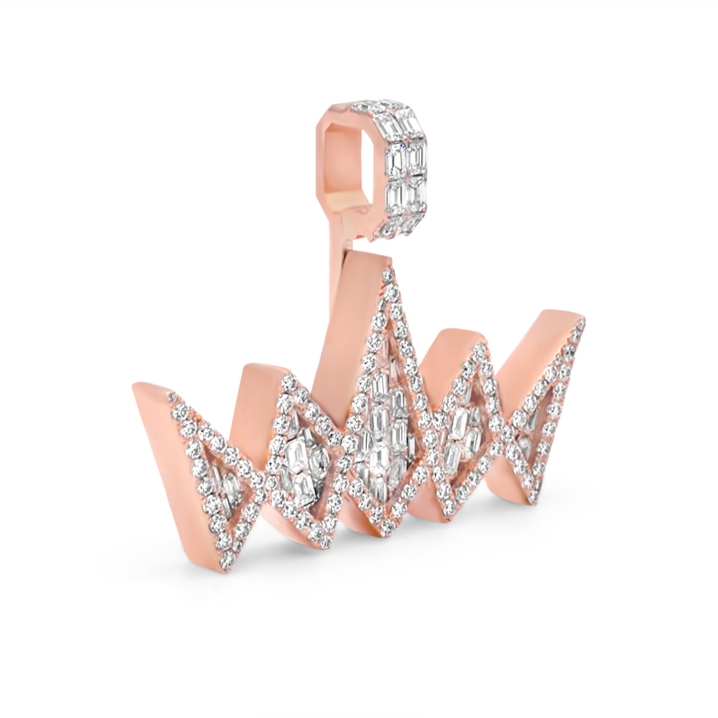 14k Solid Gold Baguette Diamond Crown Pendant 7.20ctw