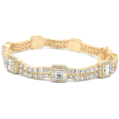 14k Gold Baguette & Round Diamond Tennis Bracelet 13.5ctw