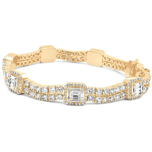 14k Gold Baguette & Round Diamond Tennis Bracelet 13.5ctw