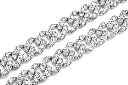 14K Diamond White Gold Cuban Chain Choker 8mm 14.00 ctw