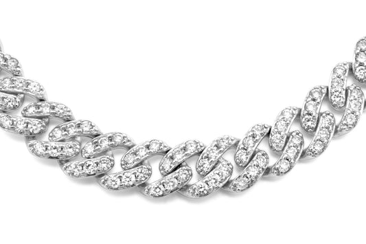 14K White Gold Cuban Chain Choker 8mm 14Ctw