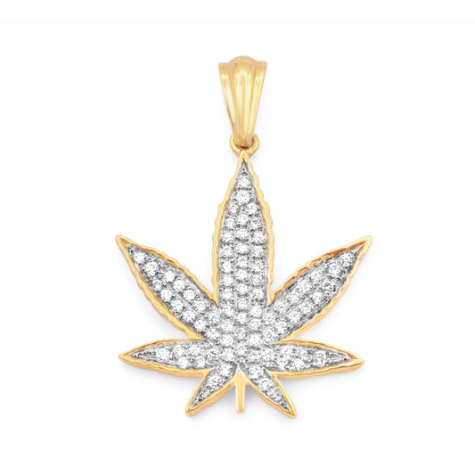 10k Yellow Gold Weed Leaf Diamond Pendant 0.88 ctw