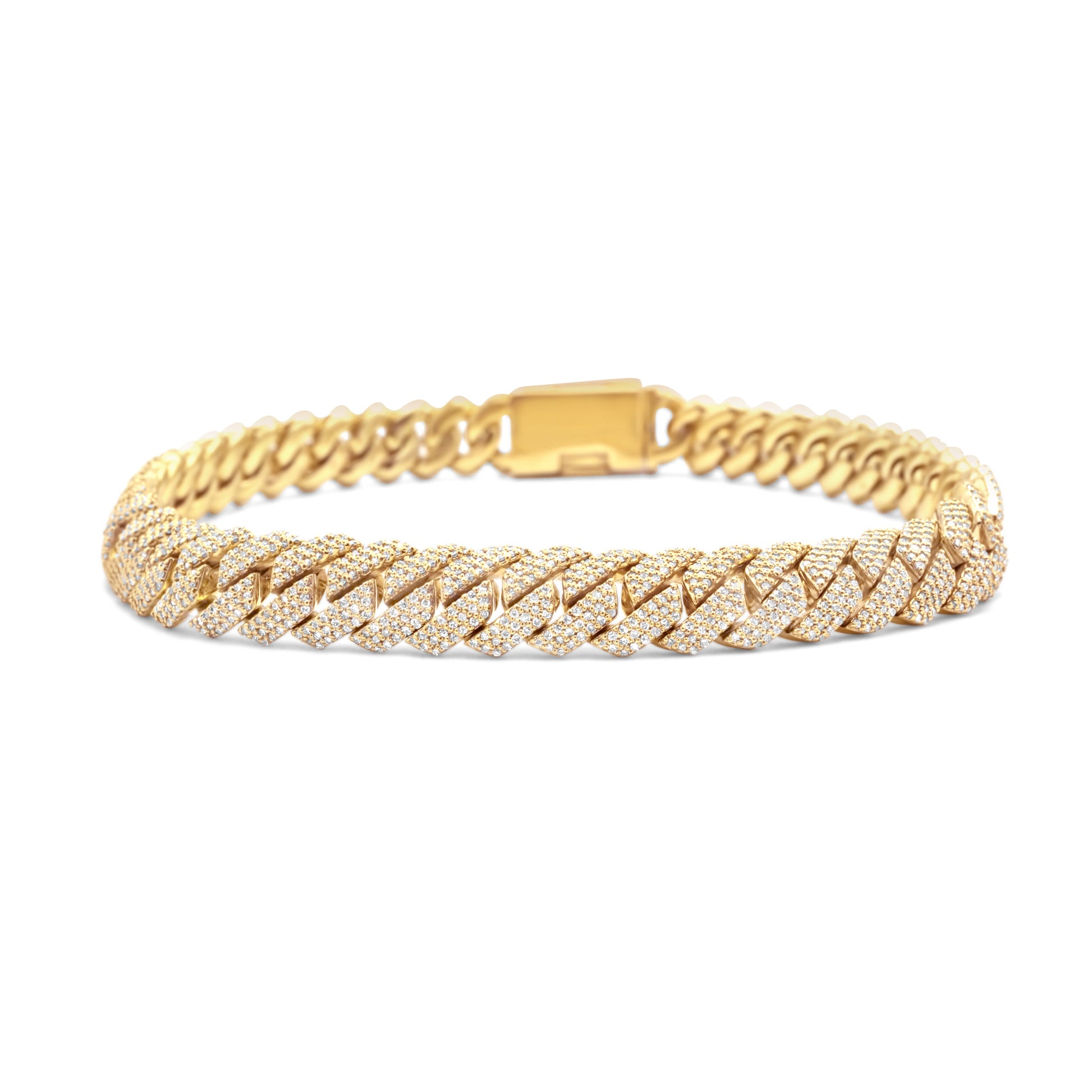 14k Yellow Gold Cuban Link Diamond Bracelet 8mm – NYC Luxury