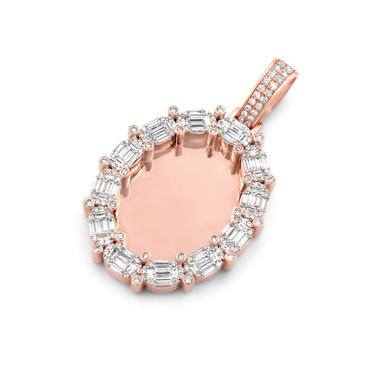 14k Rose Gold Oval Custom Diamond Baguette Picture Pendant 3.50ctw