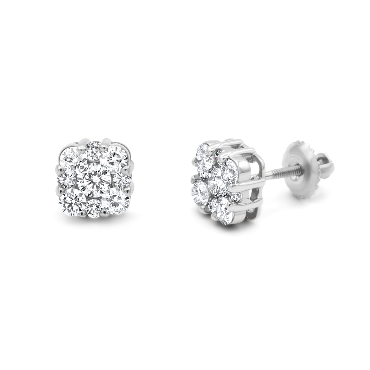 14k Gold Diamond Cluster Earrings 1.45ctw