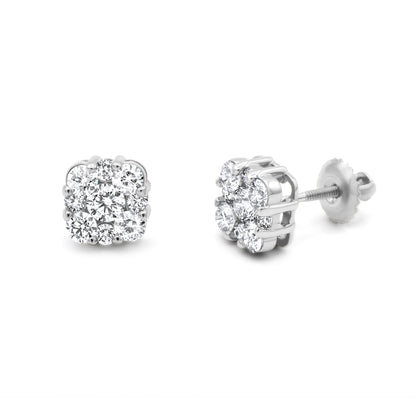 14k Gold Diamond Cluster Earrings 1.45ctw