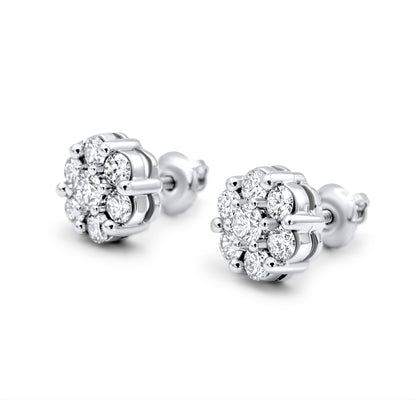 14k Gold Diamond Cluster Earrings 1.95ctw