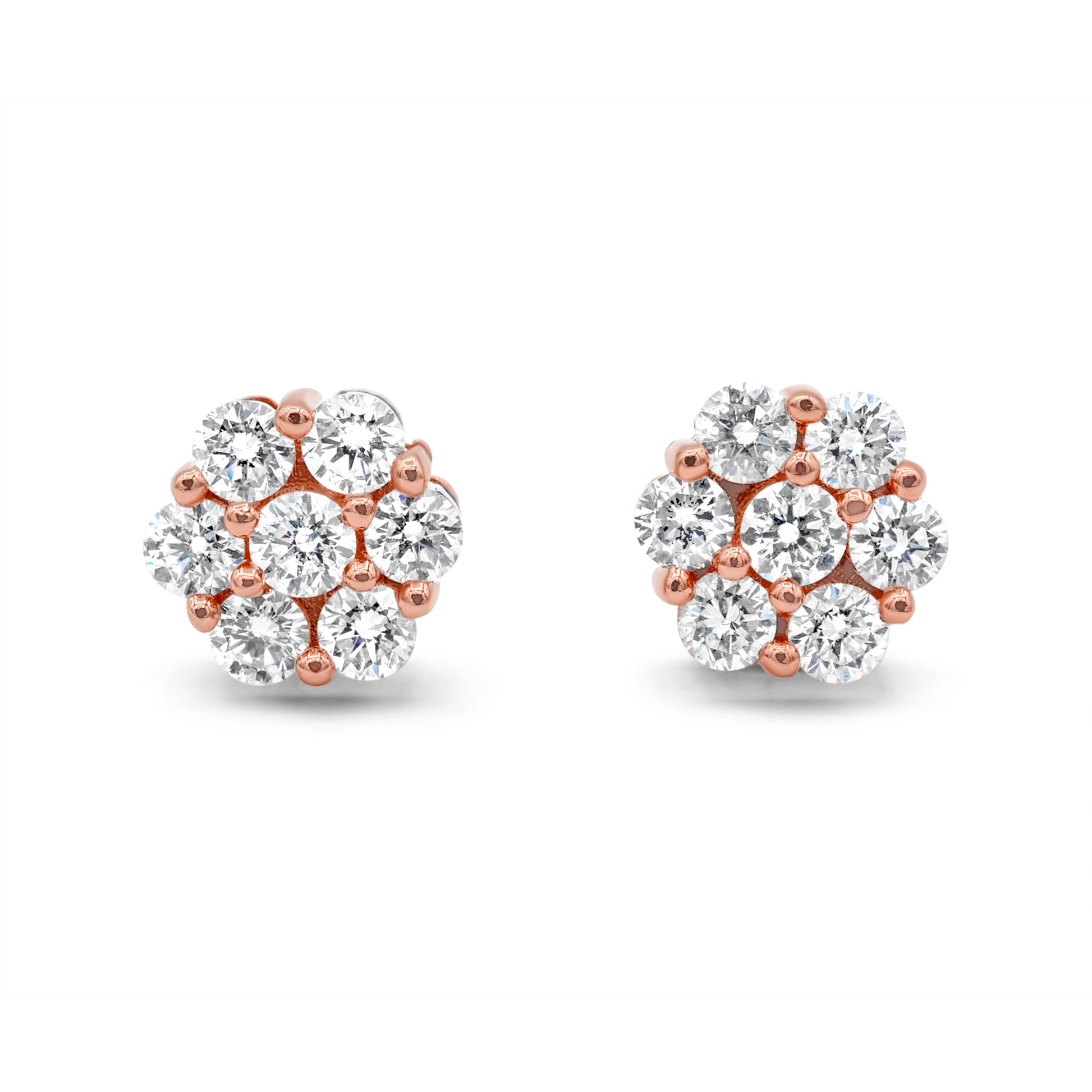 14k Rose Gold Diamond Cluster Earrings 3.75ctw