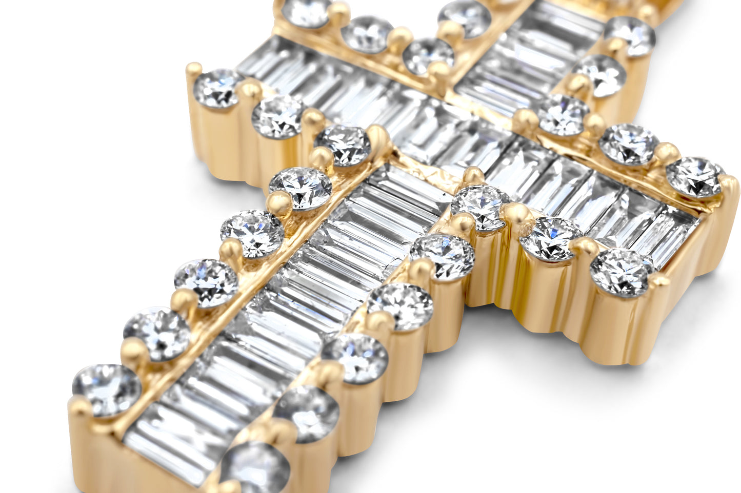 14k Solid Gold Baguette Diamond Cross 3.24ctw