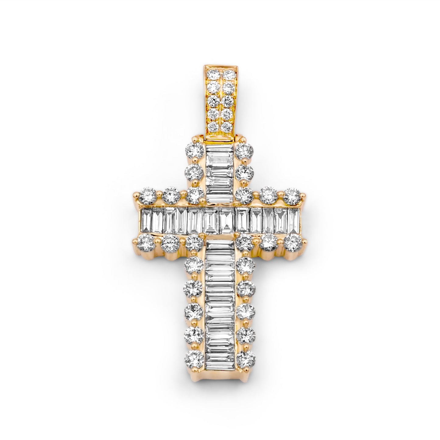 14k Solid Gold Baguette Diamond Cross 3.24ctw