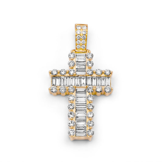 14k Solid Gold Baguette Diamond Cross 3.24ctw