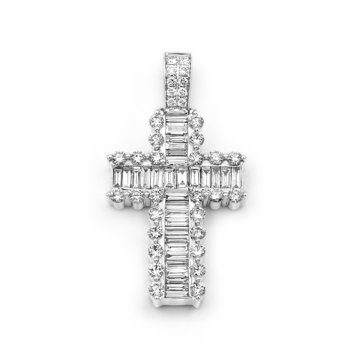 14k Solid Gold Baguette Diamond Cross 3.24ctw