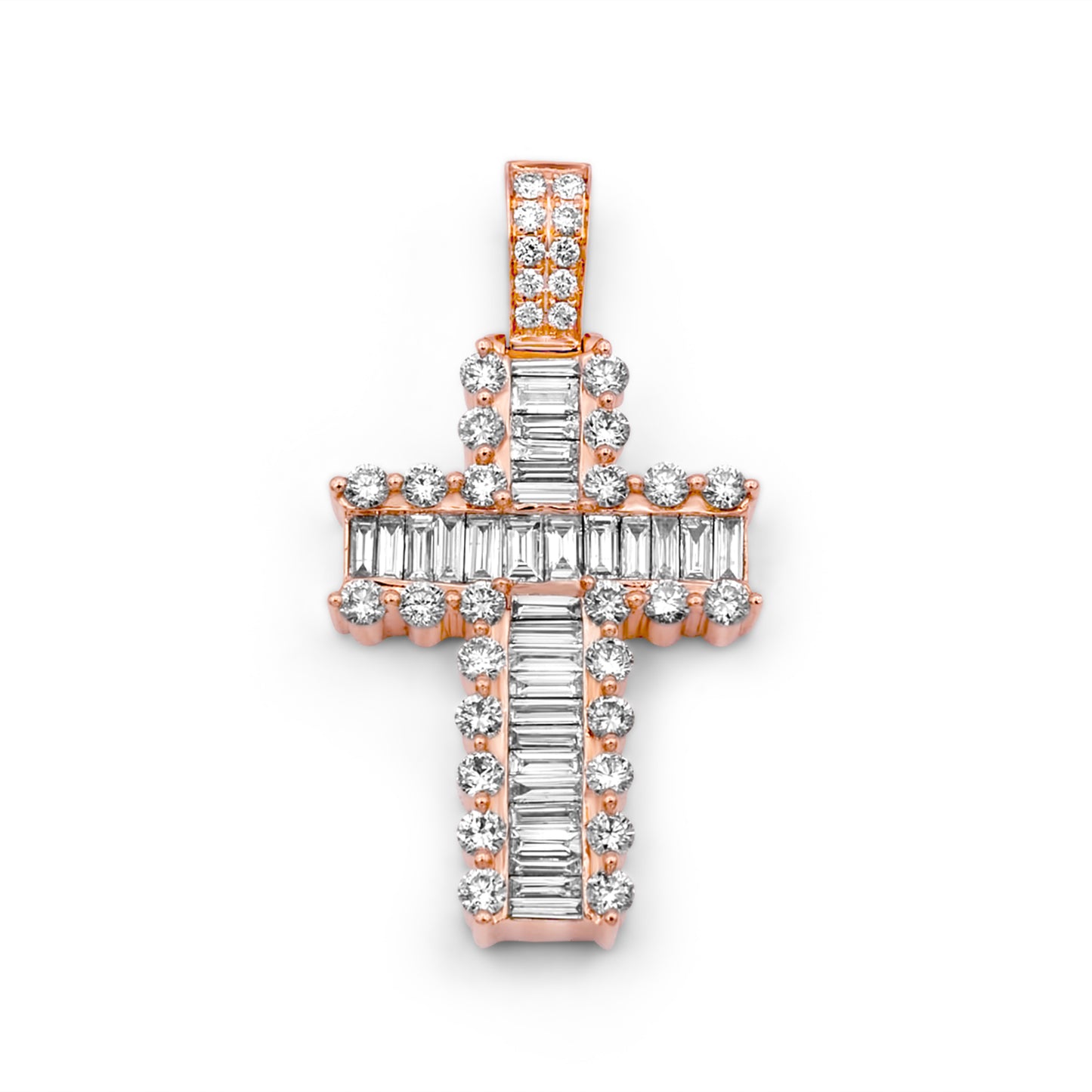 14k Solid Gold Baguette Diamond Cross 3.24ctw