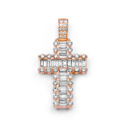 14k Solid Gold Baguette Diamond Cross 3.24ctw
