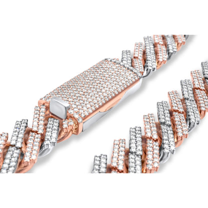 14k Rose and White Gold Diamond Cuban Prong Chain 16.5mm 34.25 ctw