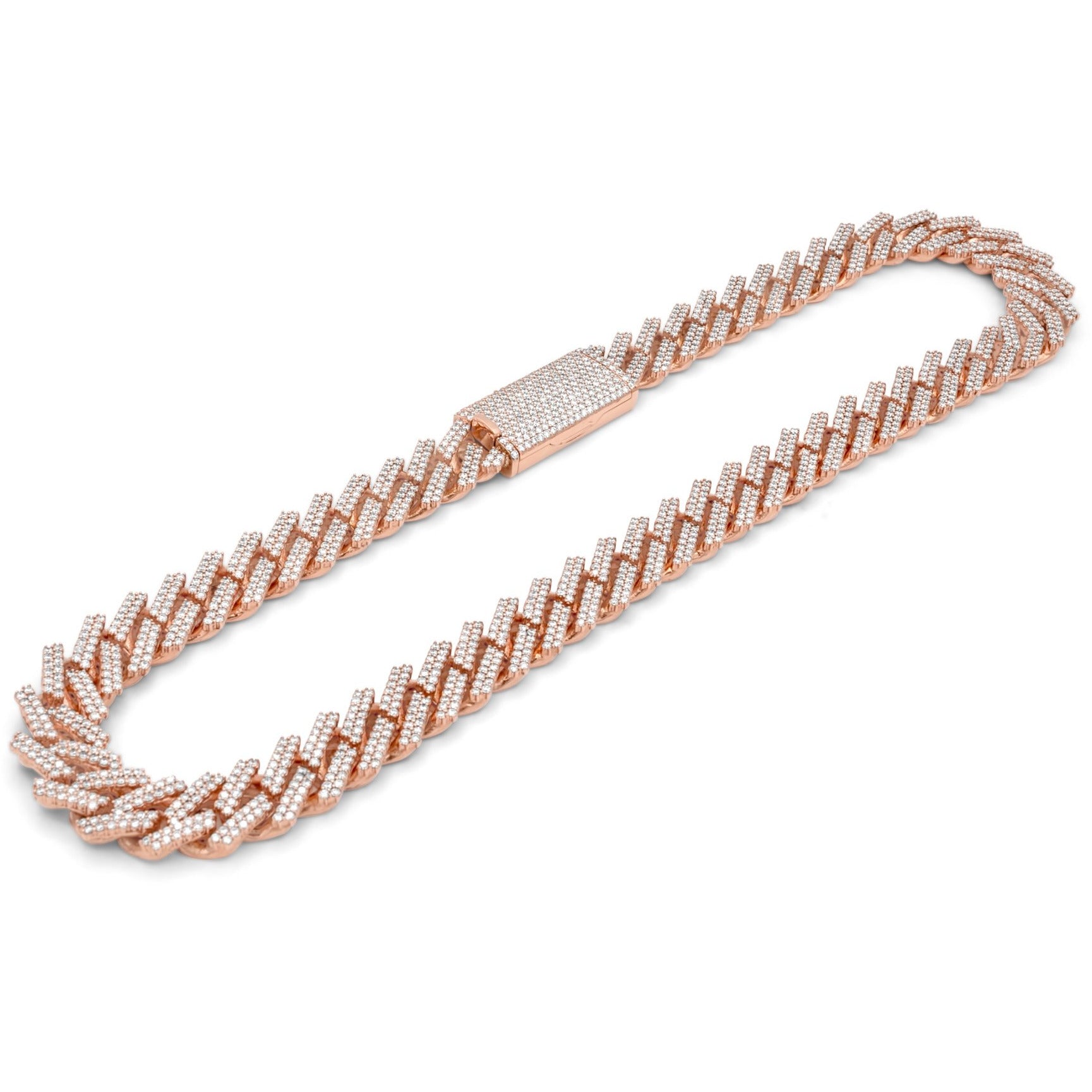 14k Solid Rose Gold Diamond Cuban Prong Chain 16.5mm 34.25 ctw