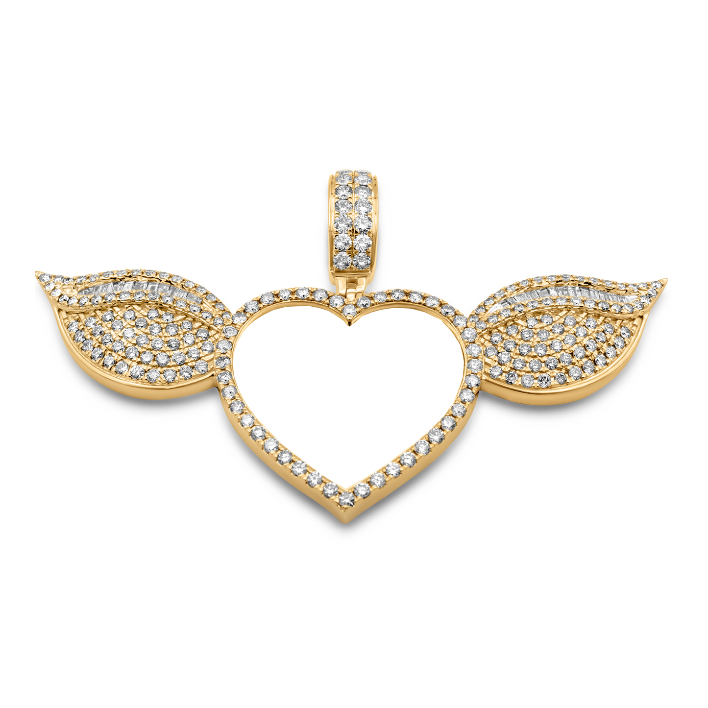 14k Solid Gold Diamond Heart Wing Picture Pendant 3.84ctw