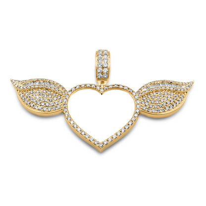 14k Solid Gold Diamond Heart Wing Picture Pendant 3.84ctw