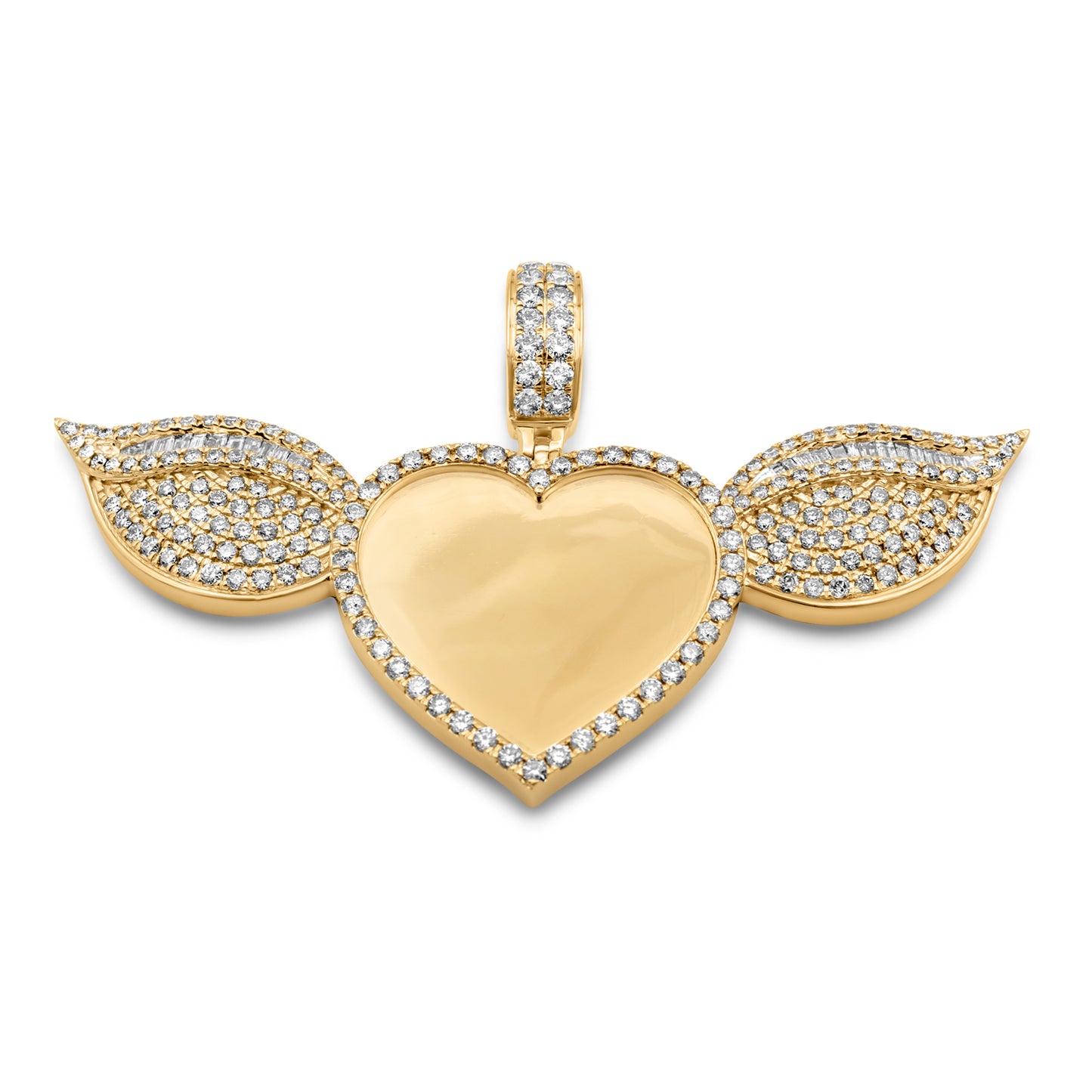 14k Solid Gold Diamond Heart Wing Picture Pendant 3.84ctw