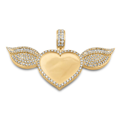 14k Solid Gold Diamond Heart Wing Picture Pendant 3.84ctw