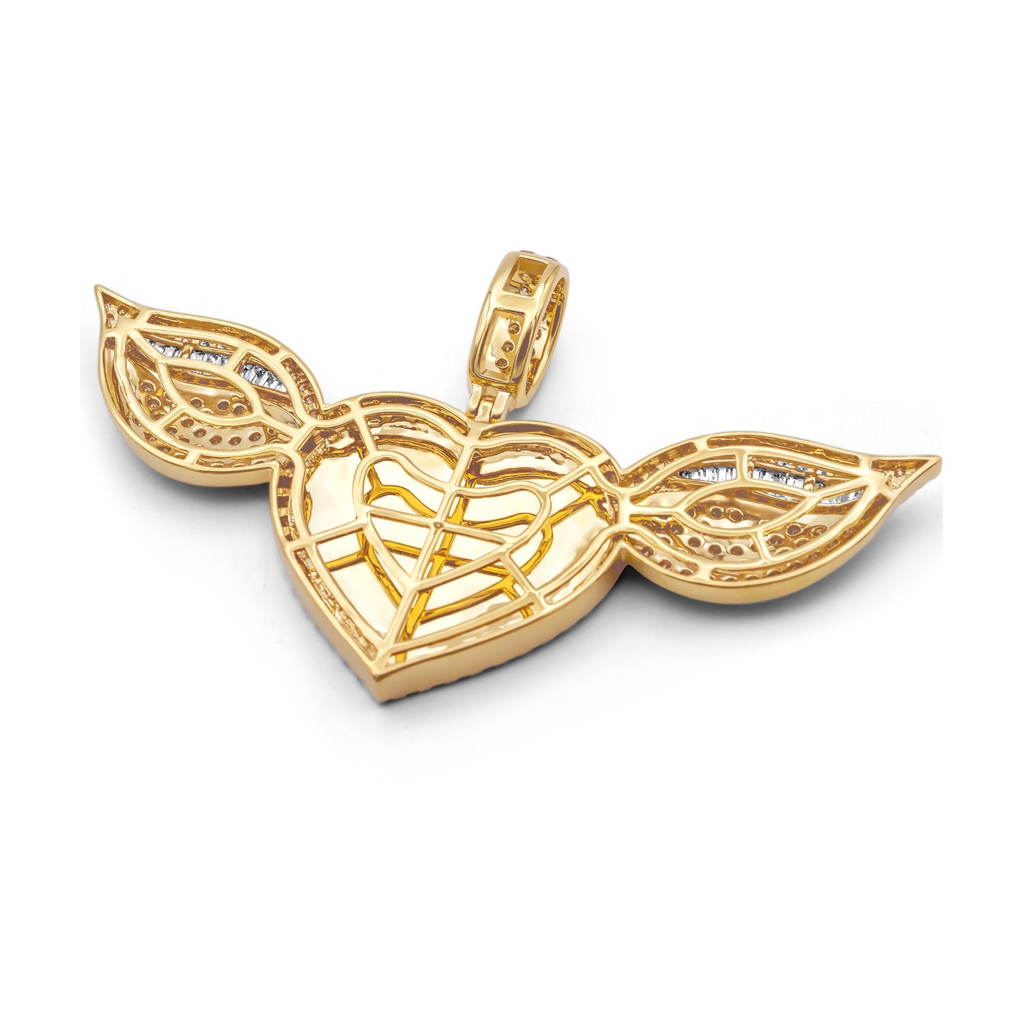 14k Solid Gold Diamond Heart Wing Picture Pendant 3.84ctw