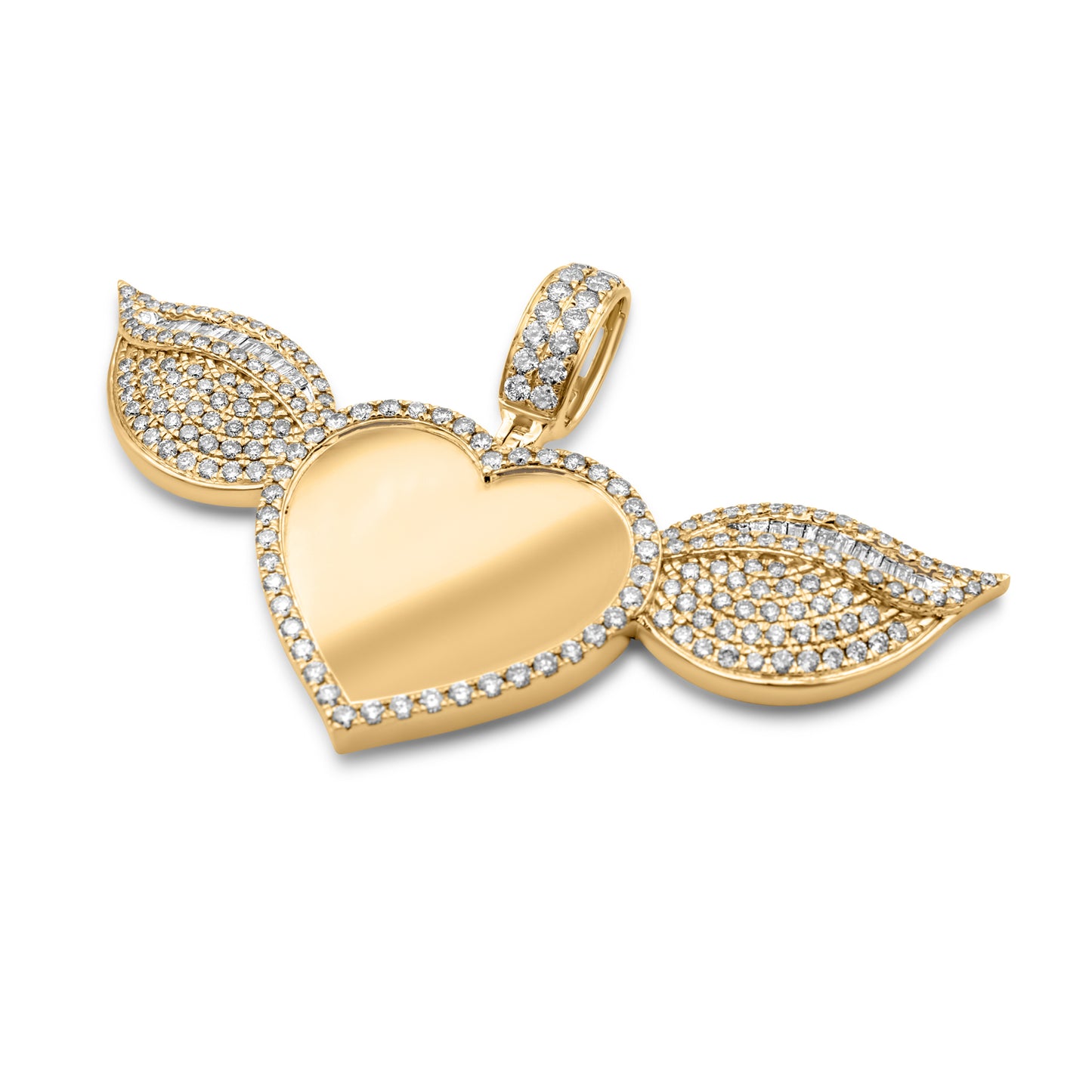 14k Solid Gold Diamond Heart Wing Picture Pendant 3.84ctw