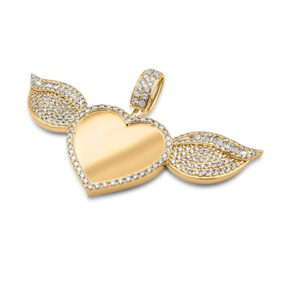 14k Solid Gold Diamond Heart Wing Picture Pendant 3.84ctw