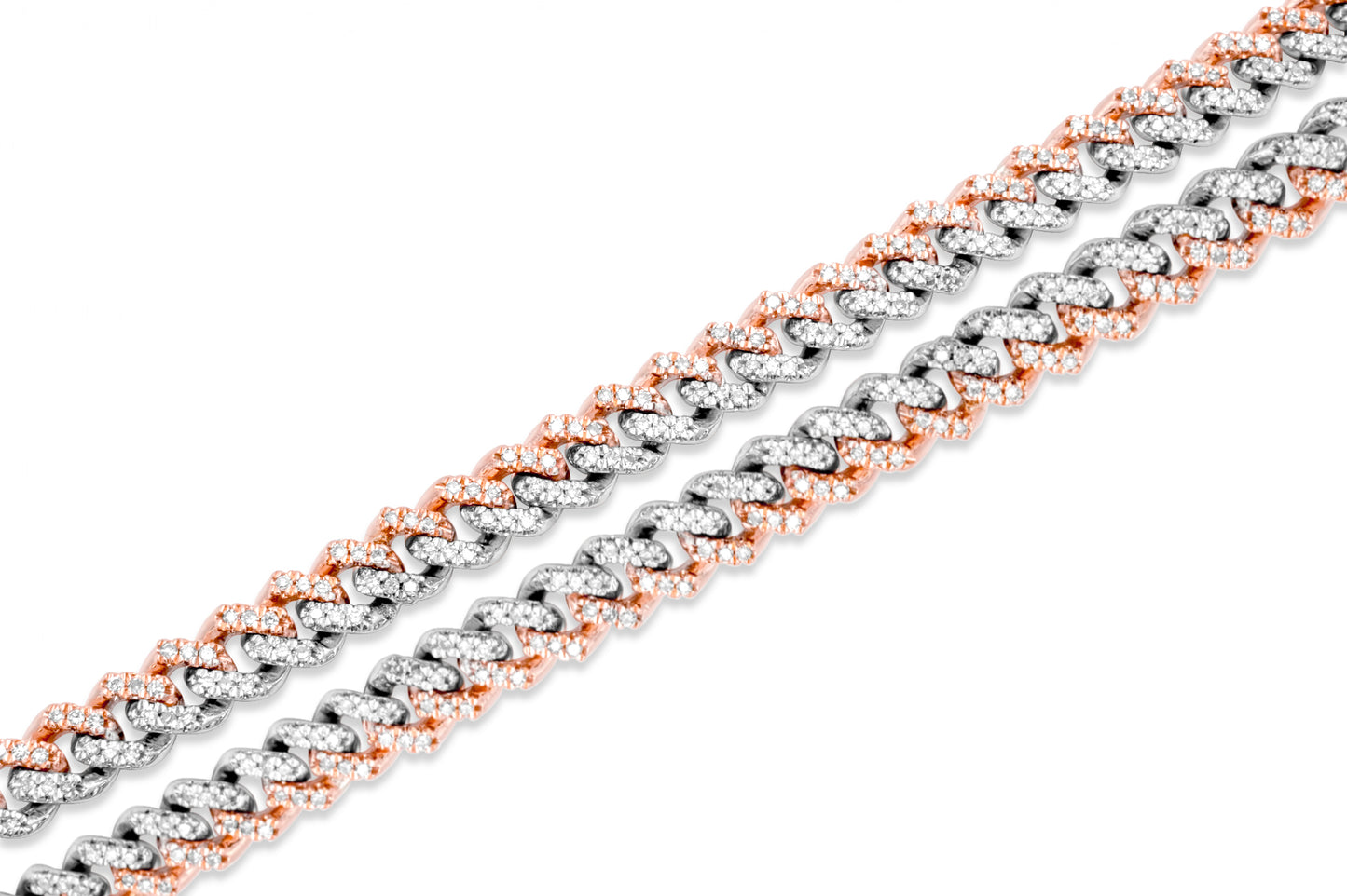 10K Solid Diamond Rose & White Gold Cuban Chain 6mm 3.82ctw