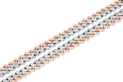 10K Solid Diamond Rose & White Gold Cuban Chain 6mm 3.82ctw
