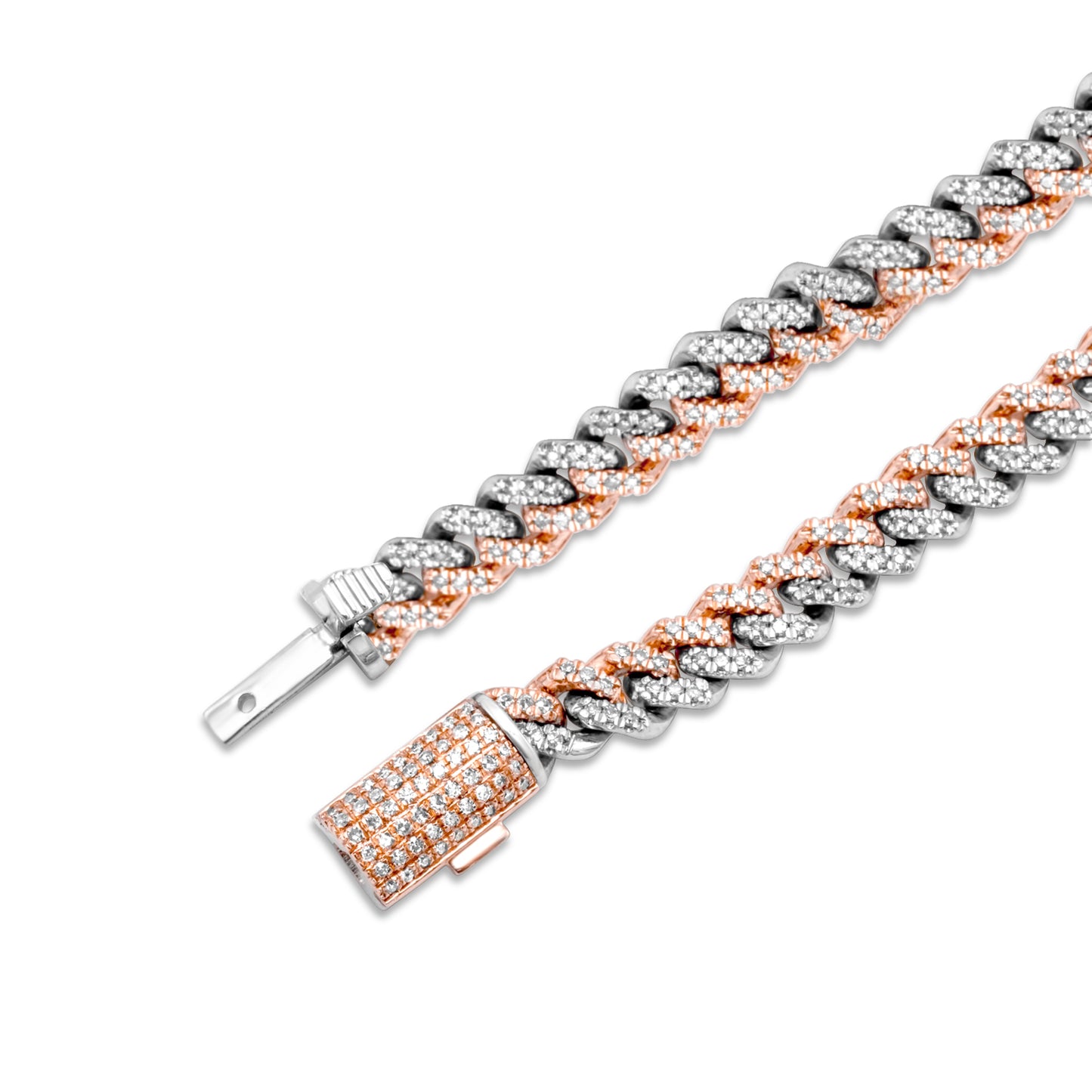 10K Solid Diamond Rose & White Gold Cuban Chain 6mm 3.82ctw