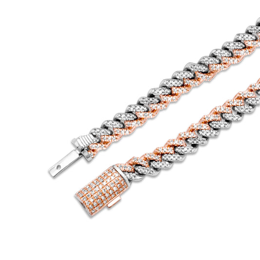 10K Solid Diamond Rose & White Gold Cuban Chain 6mm 3.82ctw