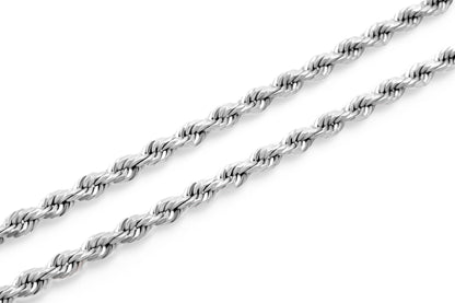 14K White Gold Solid Rope Chain 4mm
